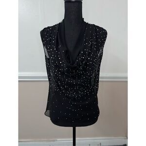 Victoria’s Secret Black See Through Tank Top with Rhinestone & Cowl Neck- XS